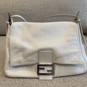 Authentic Vintage Fendi Mamma Baguette in White Leather